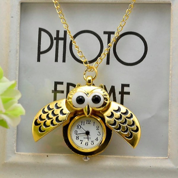 Vintage Stil Retro Skyve Ugle Henger Lang Halskjede Analog Lommeur Gave