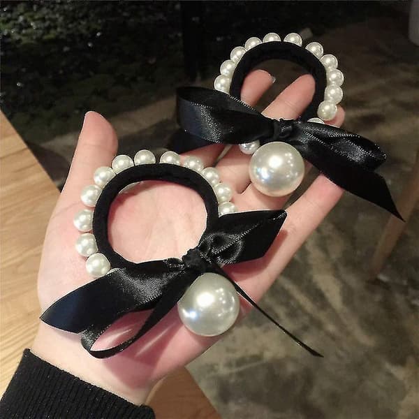 2 stk Sorte Butterfly Pearl Hårring Bånd Hårtov