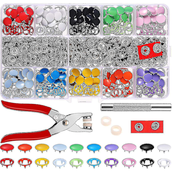 200 Sett Trykknapper Kit, Verktøy 9.5 Mm, Metallknapp, Trykknapper, Med 10 Farger For Baby Barn Klær Sy Håndverk-yuhao