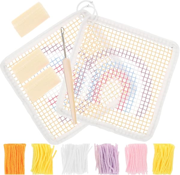 DIY Broderi Underlägg Kit Regnbåge Ljusbeige Latch Hook Set med Koppmatta Material