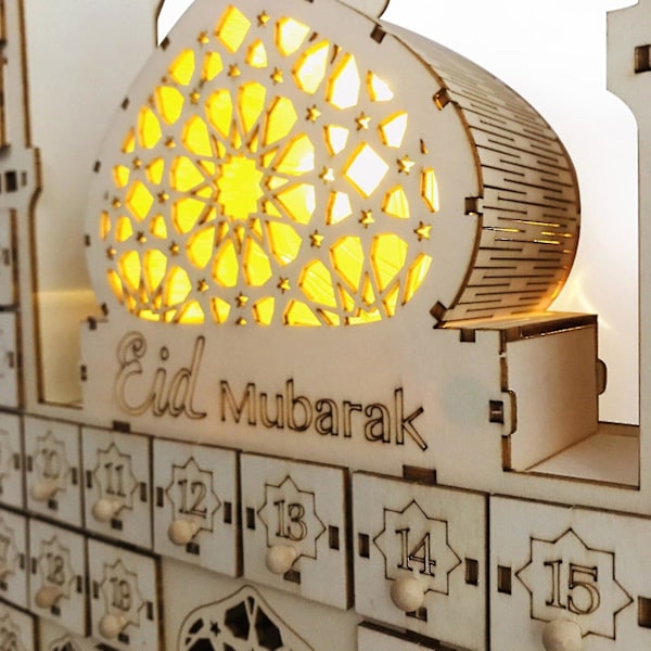 Eid Ramadan Mubarak Dekoration Adventskalender 2023 LED Lys Islamisk Slot Ramadan