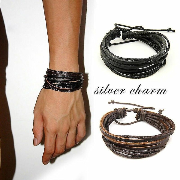 Lær armbånd med flettet mansjett, punk armbånd