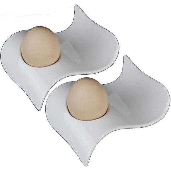 Vit Porslin Äggkopp Set Om 2 Elegant Keramik 2-Delat Frukostset Vågor 2 Present