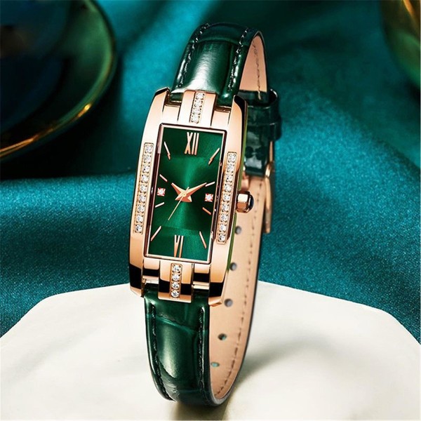 Retro rimelig luksusklokke Dameklokke Liten firkantet klokke for damer Diamond liten grønn klokke Green