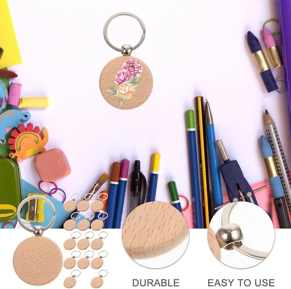 12 st DIY tränyckelringämnen oavslutade träslöjdsmaterial