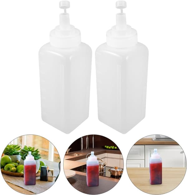 2 st 800 ml stora plastflaskor med lock för sås, påfyllningsbara köksflaskor