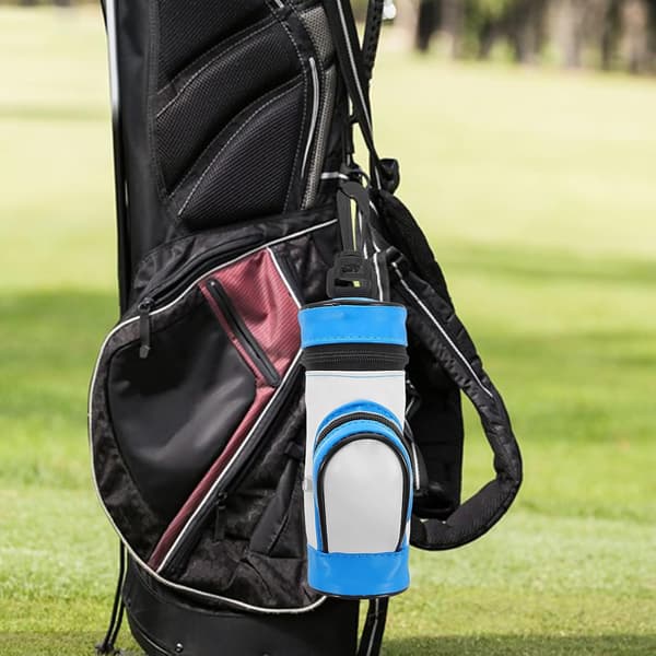 Golfbold Opbevaringstaske PU Lille Golfboldholderpose med Klips Blå Hvid