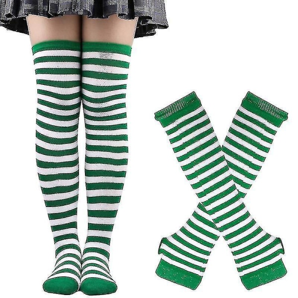 Lange sokker for kvinner Stripete armvarmere fingerløse hanskersett