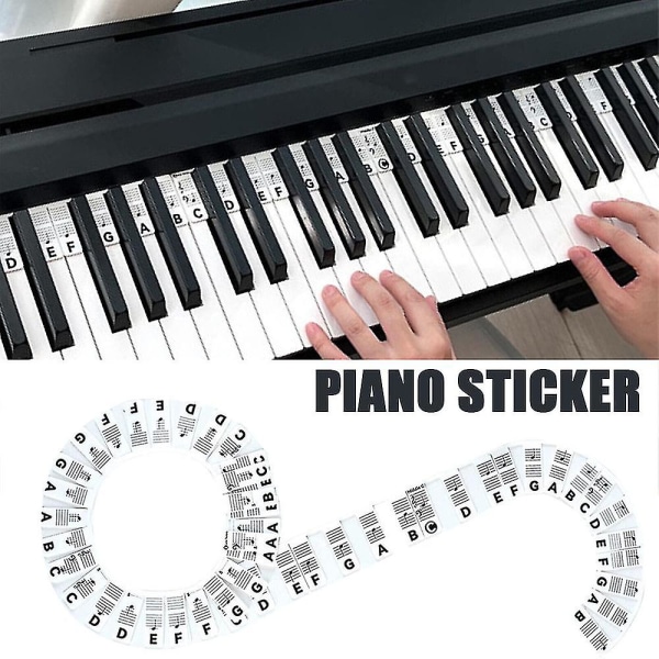 88 tangenter Gjenbrukbare silikonklaverklaviaturnoteetiketter Pianonoterguideklistremerker Black and White