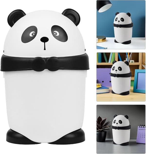 Mini tecknad panda-soptunna med pressring, söt liten papperskorg