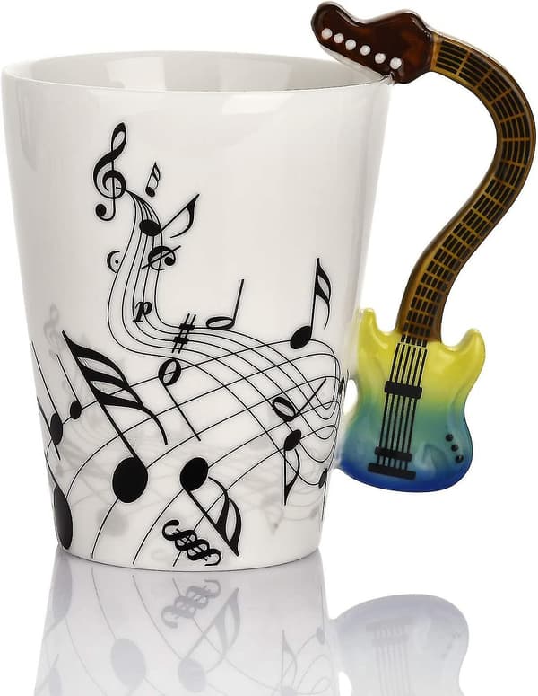 12.9 Oz Gitarrkopp Musiknoter Kaffeekopp Keramik Gitarr Musikkopp Mugg För Gitarrister Musiker, Röd