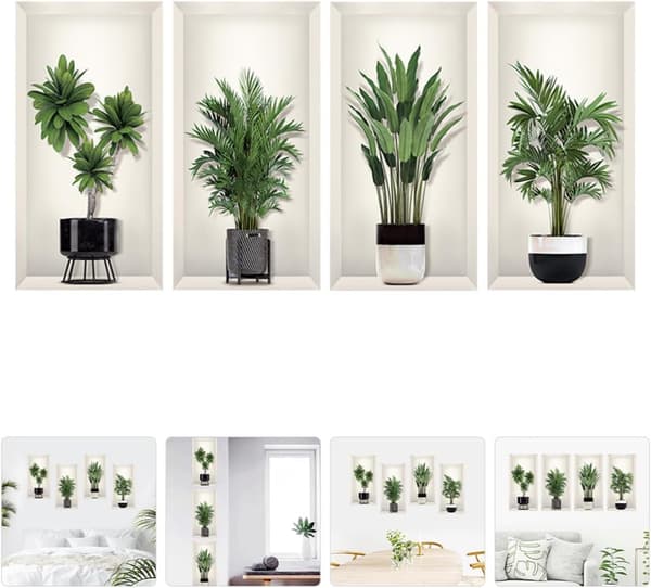 3D Grön Växt Väggdekor för Vardagsrum och Glasdekoration, PVC-material