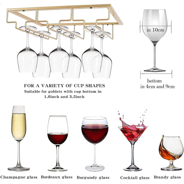 Dekorativ Metal Vin Glas Stativ Til Bar, Køkken, 3 Trins, Under Skab, Rustfrit Stål, Sort (Guld)