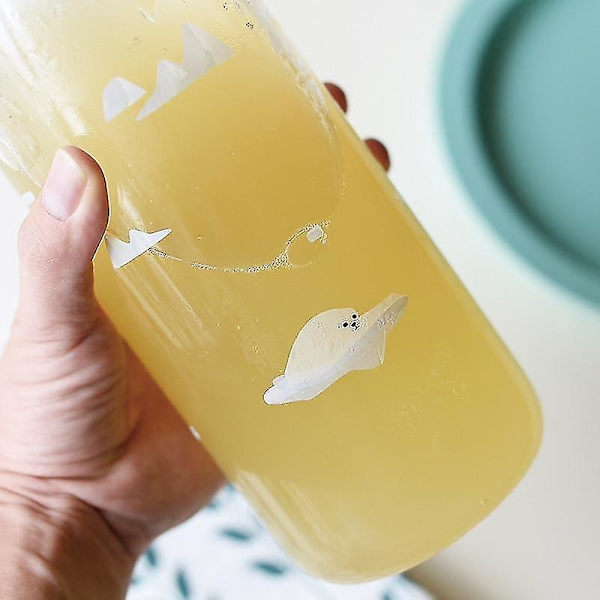 1000ml Ocean Series Sæl Hval Glas Vandflaske Ærme