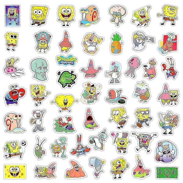 50 kpl/setti Spongebob DIY vedenkestäviä tarroja matkalaukulle, kannettavalle tietokoneelle, kupille, rullalaudalle