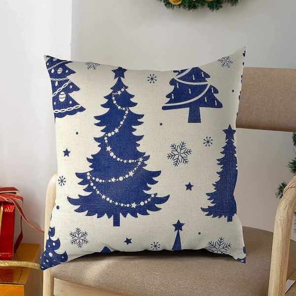 4 st Linne Kuddfodral med Julmotiv, Ensidig, 45x45cm
