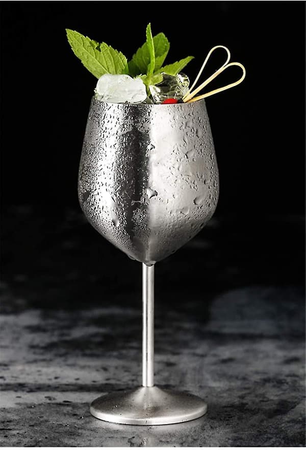 2 stk Sølv Rustfritt Stål Vinglass Goblet 500ml