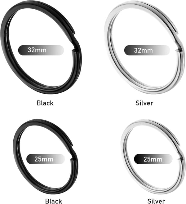 28 Stykker Flade Nøgleringe i Rustfrit Stål Sæt, 25 mm og 32 mm Delte Nøgleringe