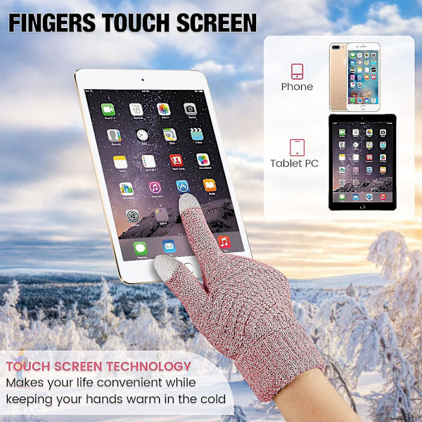 2 Par Vinter Touch Screen-Vantar Varma Ullfoder Knittade Vantar Med Elastiska Manschetter