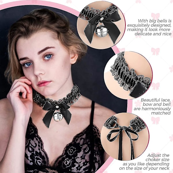 2 Stykker Klokke Choker Halskæde Retro Choker Charm Blonder Klokke Halskæde Sløjfe Halskæde