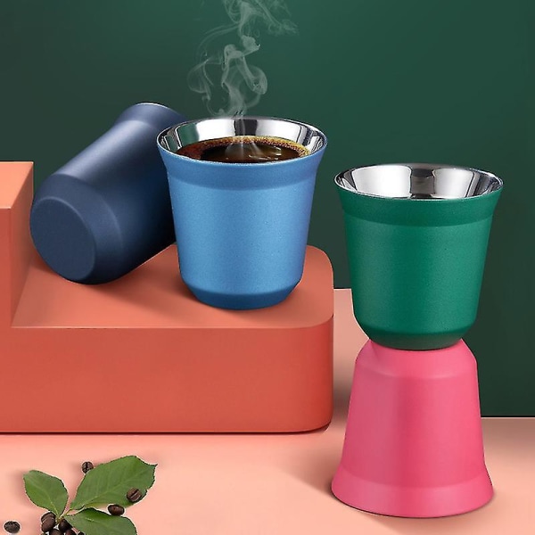 Rostfritt Stål Espresso-kopp Isolering Volymetrisk Kopp Espresso-kopp (2 st, Svart)