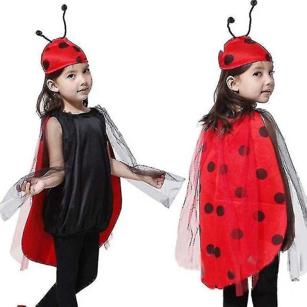 Flickor Röd Nyckelpiga Kappa Antenn Hatt Kläder för barn Kostym M