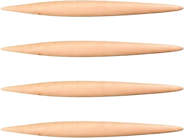 4 stk. kjevlesett i tre for deig- og pizzarulling, ergonomisk design i bøkemateriale