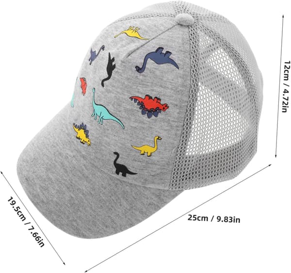 Dinosaur Solhatt Gutter Utendørs Baseballcaps med Justerbar Stropp Grå L Størrelse for Alder 2-5 År