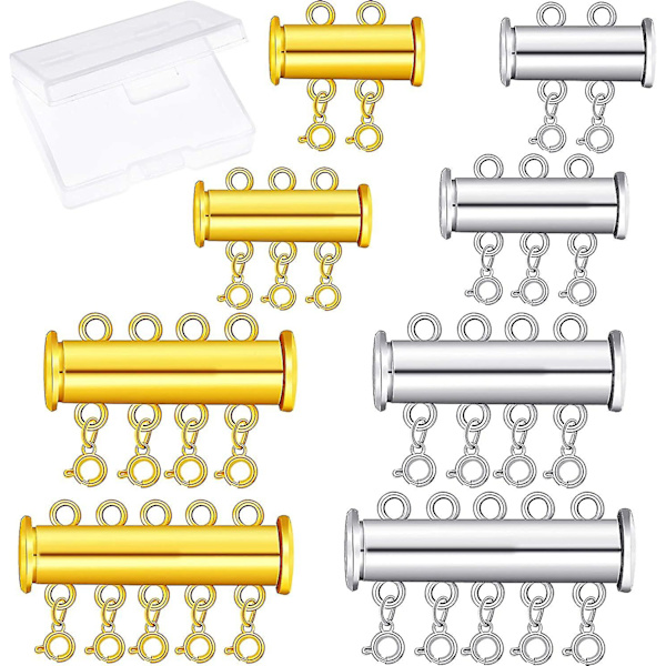 8 stycken 4 storlekar Glidspänne Lås Halsband Koppling Multi Strängar Glidrör Spännen Med Förvaringslåda