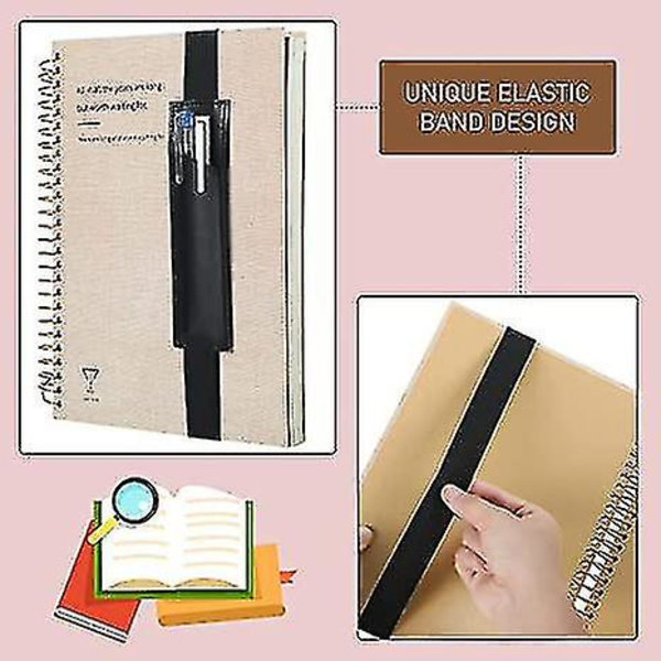Justerbar Elastisk Bånd Pen Holder Pu Læder Pen Ærme Pose Elastisk Notesbog Pen Holder (pen Ikke Inkluderet, 1stk, sort)