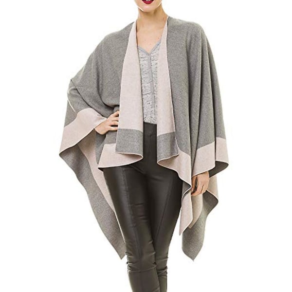 Dame Krage Cape Wrap Sjal Jumper Poncho Topp i Fargematchende Geometri Strik pink