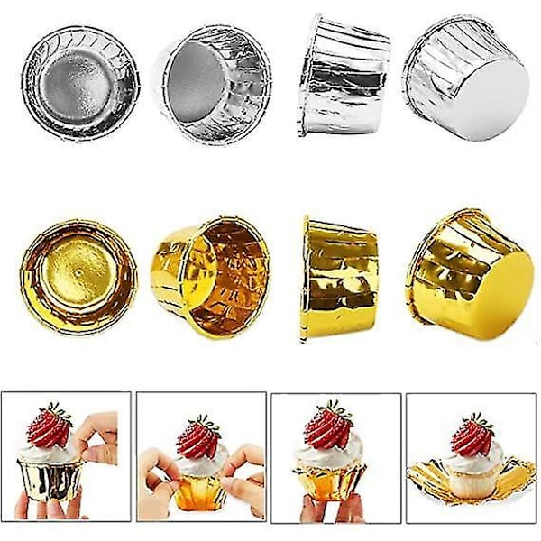 150 Aluminiumfolie Cupcakeforme Guld Sølv Bagekopper