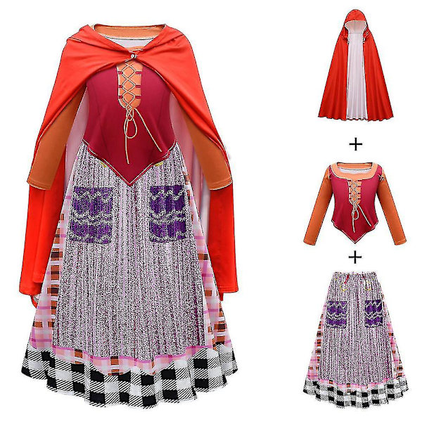 Hocus Pocus Sanderson-kläder Topp + Kjolar + Set Barn Flickor Fancy Up Kostym 5-6 Years