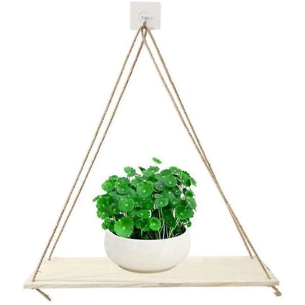 Trähyllor med rep för blomkrukor