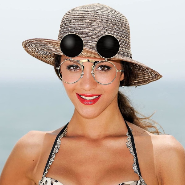 Flip Up Steampunk -aurinkolasit Mustat Goottilaiset Pyöreät Retro Hippi Lasit Miehille ja Naisille