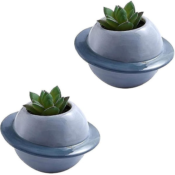 Sett med 2 keramiske blomsterpotter - For sukkulenter - Kreativ - Mini Planet - Dekorativ Blomst