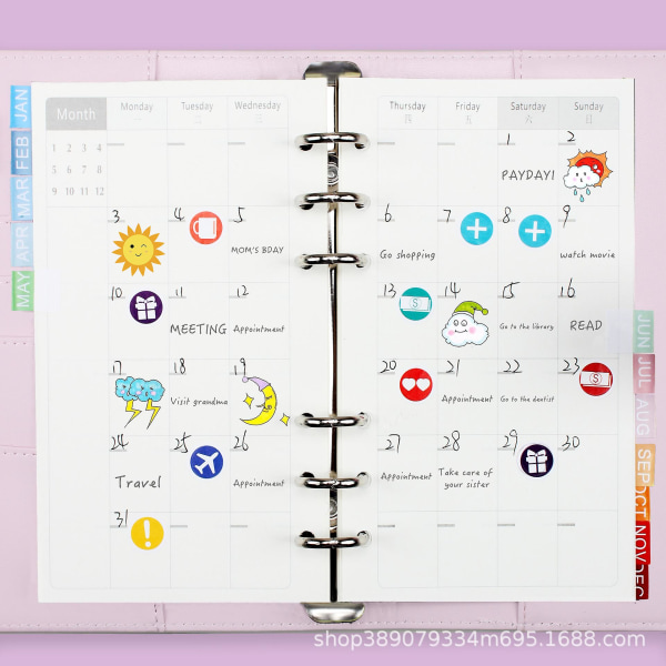 Bogføring Notebook Macaron A10 PU Læder Løsblad Kreativ Kontanter Purple