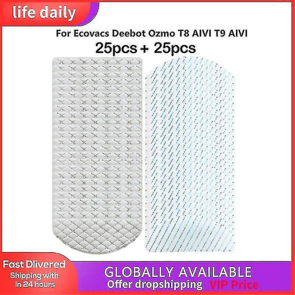 50 Pack Mop Pads Ecovacs Deebot Ozmo T8 Aivi T9 Aivi