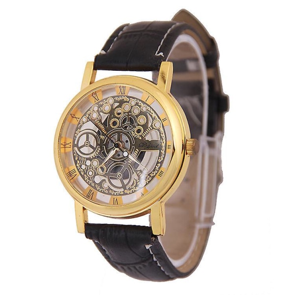Casual korealaistyylinen ei-mekaaninen watch Miesten watch Kaksipuolinen läpinäkyvä watch Gold plate brown strap