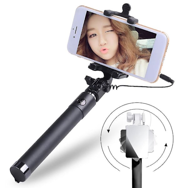 Udvidbar Selfie Stick Monopod Tripod med Kabel og Spejl