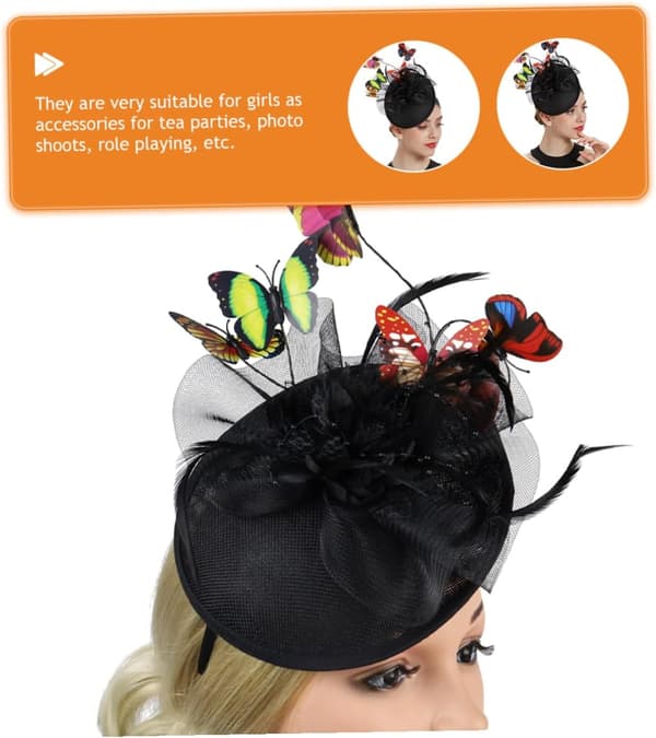 Sort sommerfugl fascinator til kvinder ABS og polyesternetmateriale