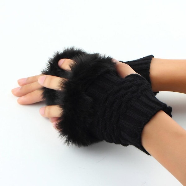 Winter Arm Warmer Fingerless Knitted Fur Trim Gloves