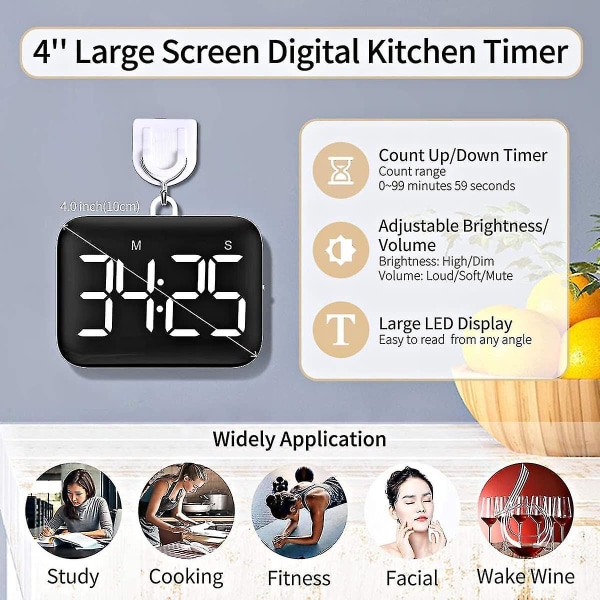 Köktimer med Stor LED-Display Digital Timer Magnetisk Nedräkning Uppräkning Timer