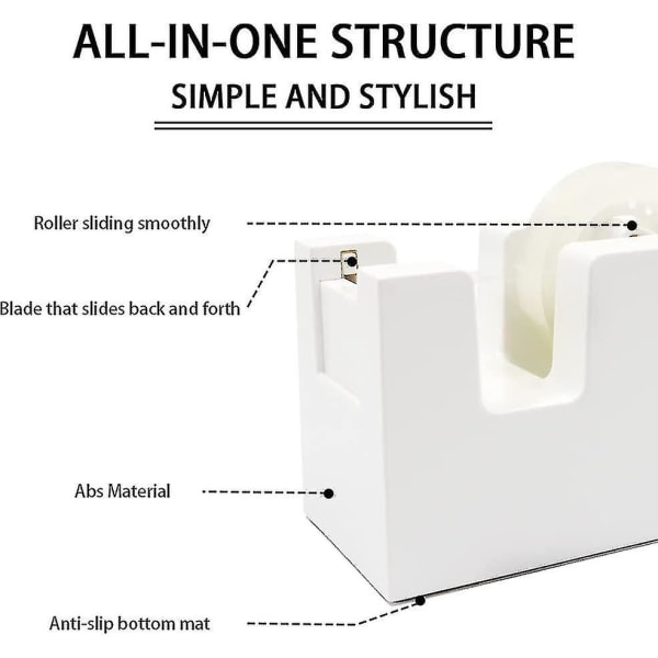 2-pakks limtape-dispenser med oppbevaring, automatisk kutterhode, Scotch-tapeholder, sklisikker base