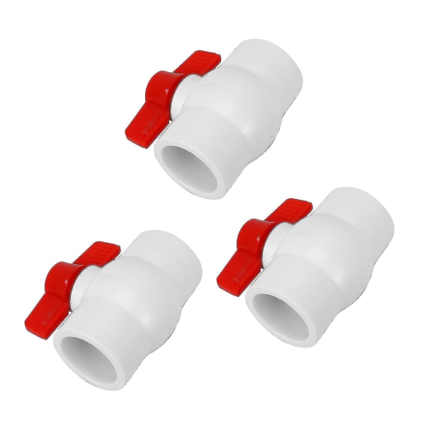 3x 50mm/2 tommer Slip-ender Vannkontroll PVC Kuleventil Hvit Rød