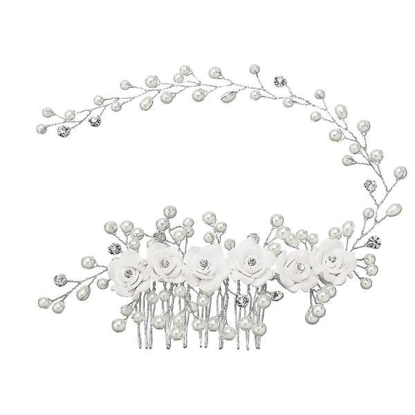 Brude Blomster Bryllup Hårkamme, 2stk Brude Hårkam Bryllup Hovedpynt Side Hårkam