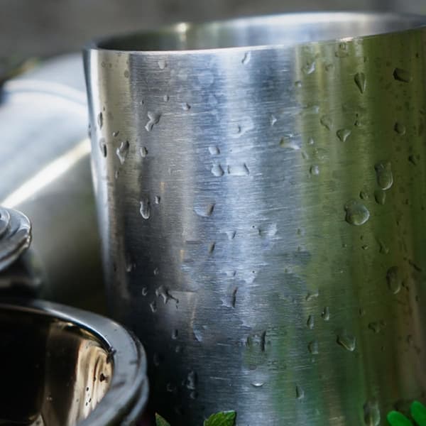 Utomhus camping kaffekopp silver rostfritt stål och bärbart fällbart handtag
