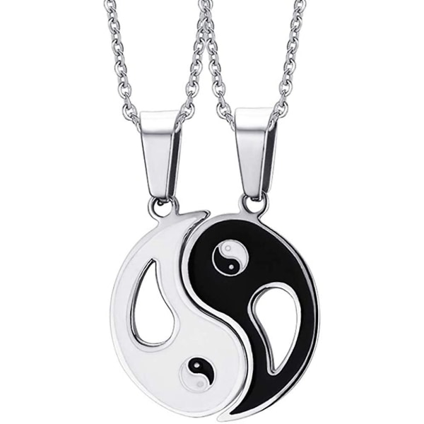 2 Pieces Yin Yang Bff Couples Pendant Necklace Chain For Women Mens Boys Girls Matching Diagrams Stainless Steel Necklaces 19.6" G