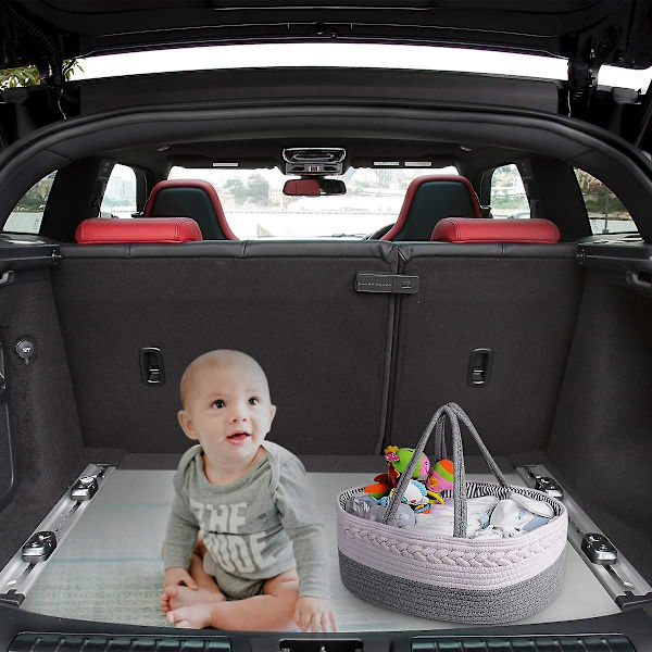 Bleie Caddy Organizer, 100% Bomullslerret Bleie Stor Bærbar Tote Bag Bil Organizer Oppbevaring