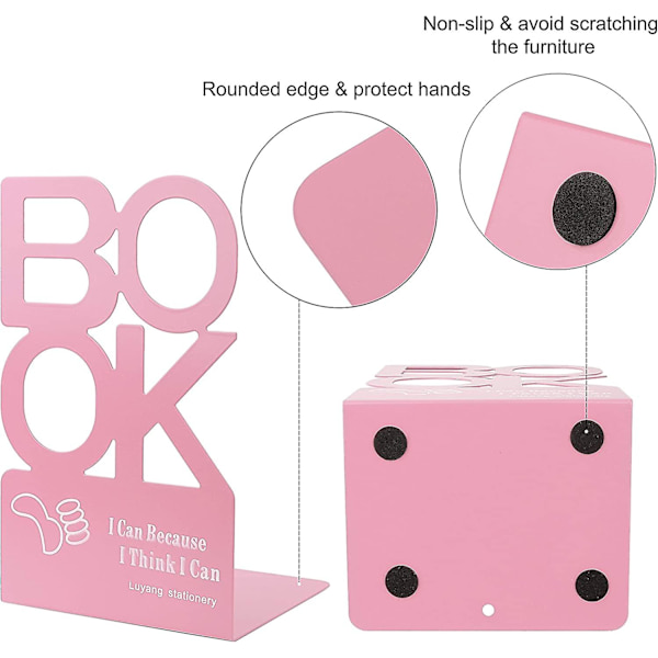 Metallbokstøtte Kreativ \"bok\" Bokstavmønster Bokstøtte Organizer Sklisikker Kunstbokstativ pink